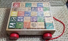 Wooden Alphabet Blocks Pull Wagon Cart Educational Learning Toy