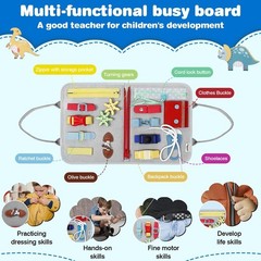 Gray Montessori Busy Board – 8 Interactive Pages for Learning Fine Motor Skills