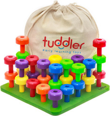 Peg Board Sensory Montessori Toy with 30 Pegs Pattern Card and Backpack