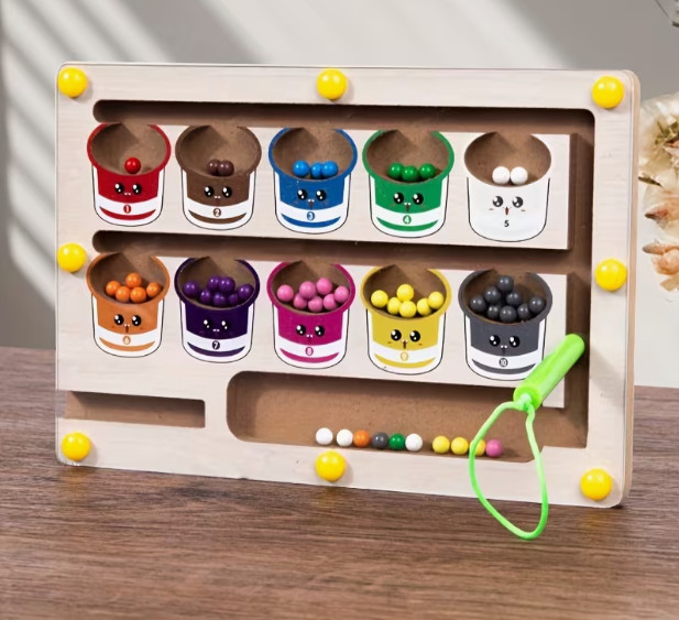 Wooden Color Beads Puzzle – Wood Learning Board with Color-Coding Beads