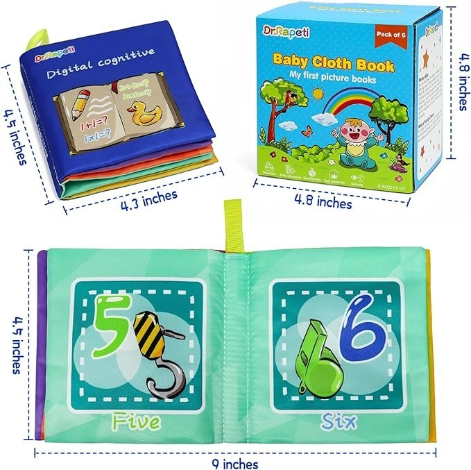 Dr.Rapeti Soft Cloth Books Baby Books Bath Books 6-Pack for Baby Infant Toddl…