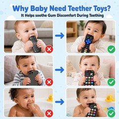 Baby Silicone Remote and Phone Teether, 2pack Teething Toy for 3 Black 2