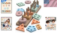 Montessori Shape Sorter Set – 20 Colorful Wooden Blocks for Educational Play