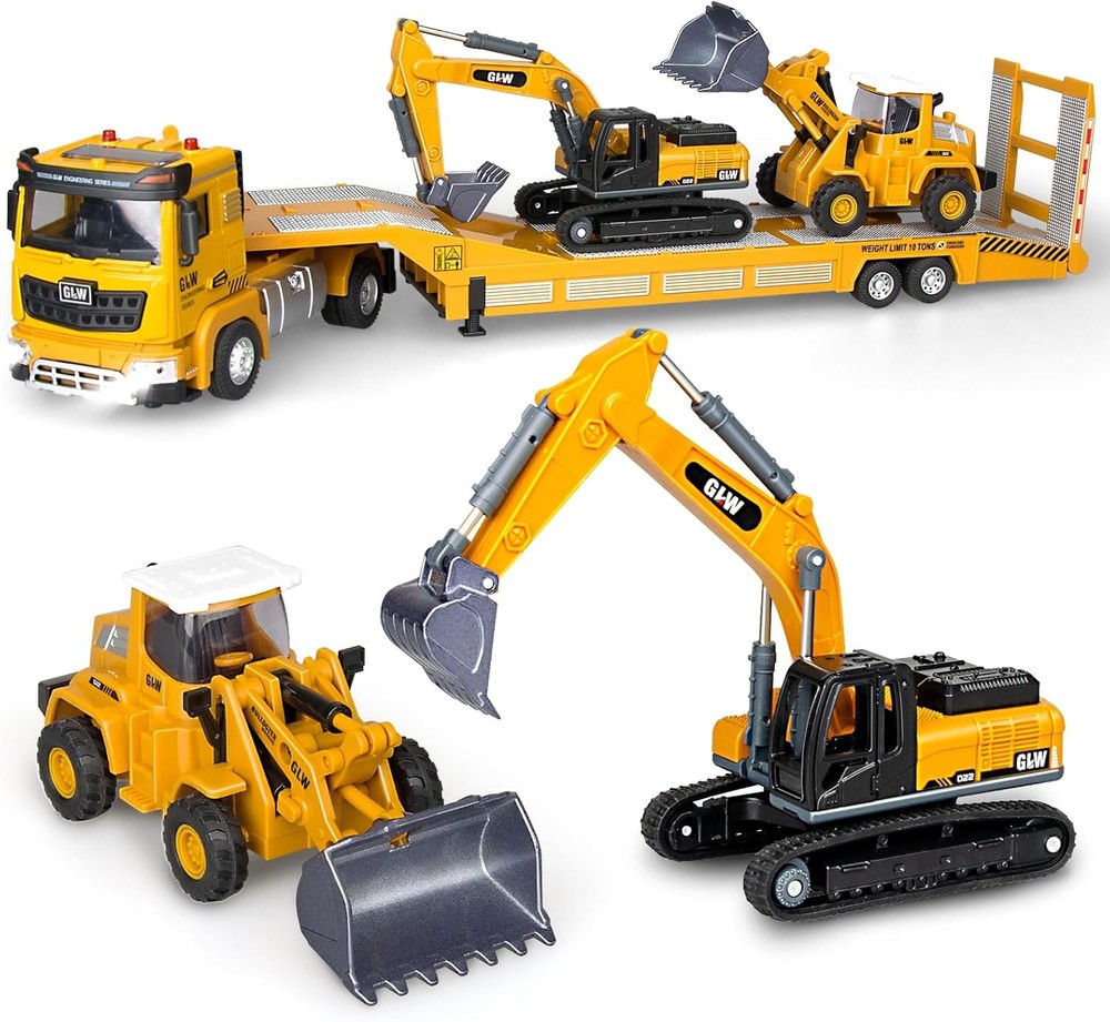 Toddler Boys Toys for 3-5 Years Old, Construction Toy Set w/Semi Truck, Excavato