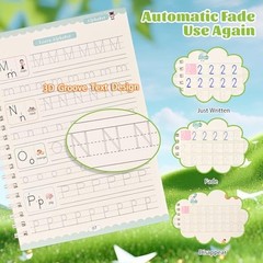 Reusable Handwriting Practice Books for Kids Grooved Writing Workbook Set 4-Pack