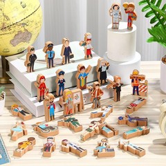Wooden Toys Set for Preschool Classroom – Multicultural Career People Blocks …