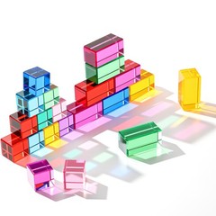 20 Pcs Mixed Shape Rainbow Acrylic Blocks for Kids Toddlers 3-6 Years, Transl…