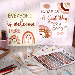 12 Pcs Rainbow Classroom Decor Boho Poster Elementary Bulletin Board Decorations