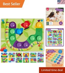 Wooden Color Matching Puzzle for Toddlers 2+ – Montessori Pegboard Button Ga…