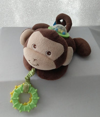 Garanimals Monkey Plush Teether Ring Rattle Balls 6″ Stroller Toy Brown Green