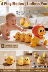 Baby Toys 6-12 Months Set of 4 Magnetic Ducks Family, Tummy Time Toys with Music