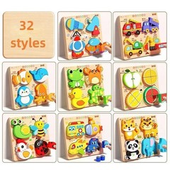 Montessori Cartoon 3d Wooden Puzzle Animal Traffic Jigsaw Toys for Kids Early