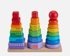 New Fisher Price Mattel Wooden Stacking Shape Sorter 26 Pieces 18 m+ Model HXT76
