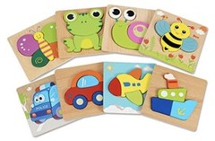Wooden Toddler Puzzles, 8 pack, Wooden Jigsaw Puzzles, 3+, Learning Educational