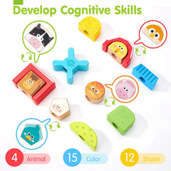 hahaland Montessori Wooden Brain Building Block for Toddler 1-3 Stacking Toy Day