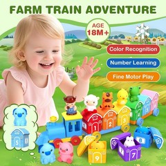 Montessori Toys for Toddlers, Farm Animal Train Set with Counting Matching Sorti