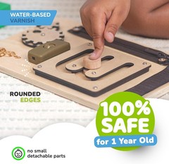 Wooden Fidget Activity Board for Toddlers 1-3 – Promotes Motor Skills & Learning