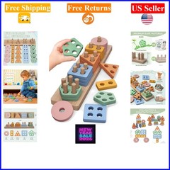 Montessori Wooden Sorting & Stacking Toys for Toddler, 20 Pcs, Colorful Shapes