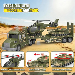 Toddler Toys for 3 4 5 6 Year Old Boys – 27″ Large Semi Army Truck Toy with Tank