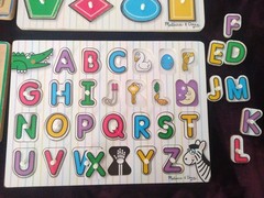 4 Melissa & Doug Wooden Peg Puzzles See-Inside Alphabet Shapes Lakeshore Colors