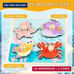 Wooden Toddler Puzzles – 4 Pcs Eco-Friendly Animal Patterns Jigsaw With Handles