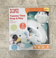 Bright Starts Tummy Time Prop & Play Mat, Polar Bear, 5 Toys, 0M+, White/Blue