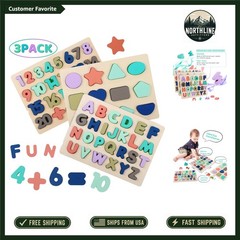Delightful Wooden Alphabet, Number & Shape Puzzles – Perfect Gift for Kids 3+