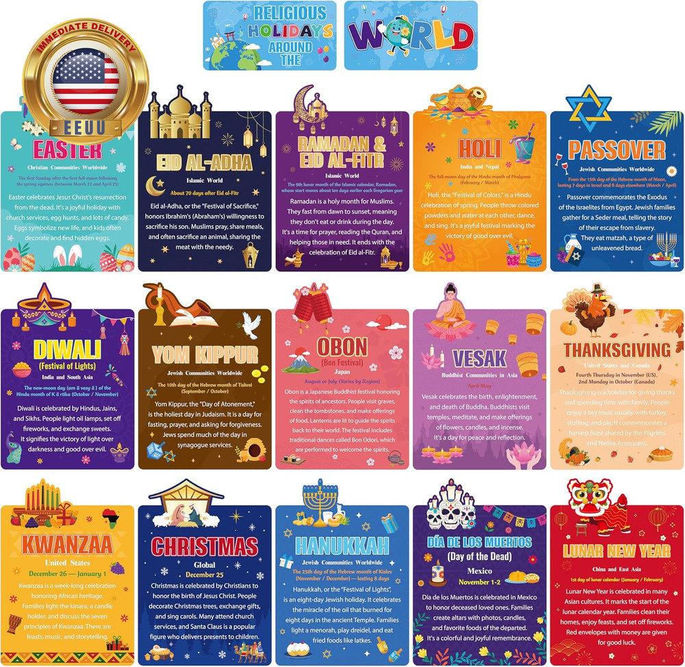 Religion Bulletin Board Decorations – 17PCS Religious Holiday Poster from around