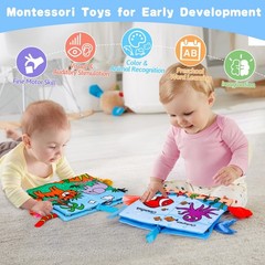 2PCS Baby Soft Books,Tummy Time High Contrast Sensory Crinkle Touch & Feel Toys