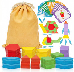 209 PCS Shapes Wooden Pattern Blocks for Kids, Geometric with Activity 230