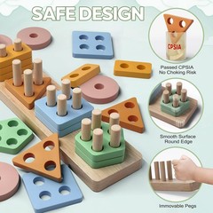 Early Learning Montessori Blocks for Toddlers 12-18 , Non-Toxic & Portable