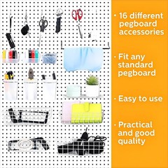95-Piece Pegboard Accessories Set with Hooks, Cups, Wire Shelf, Tissue Box, C…