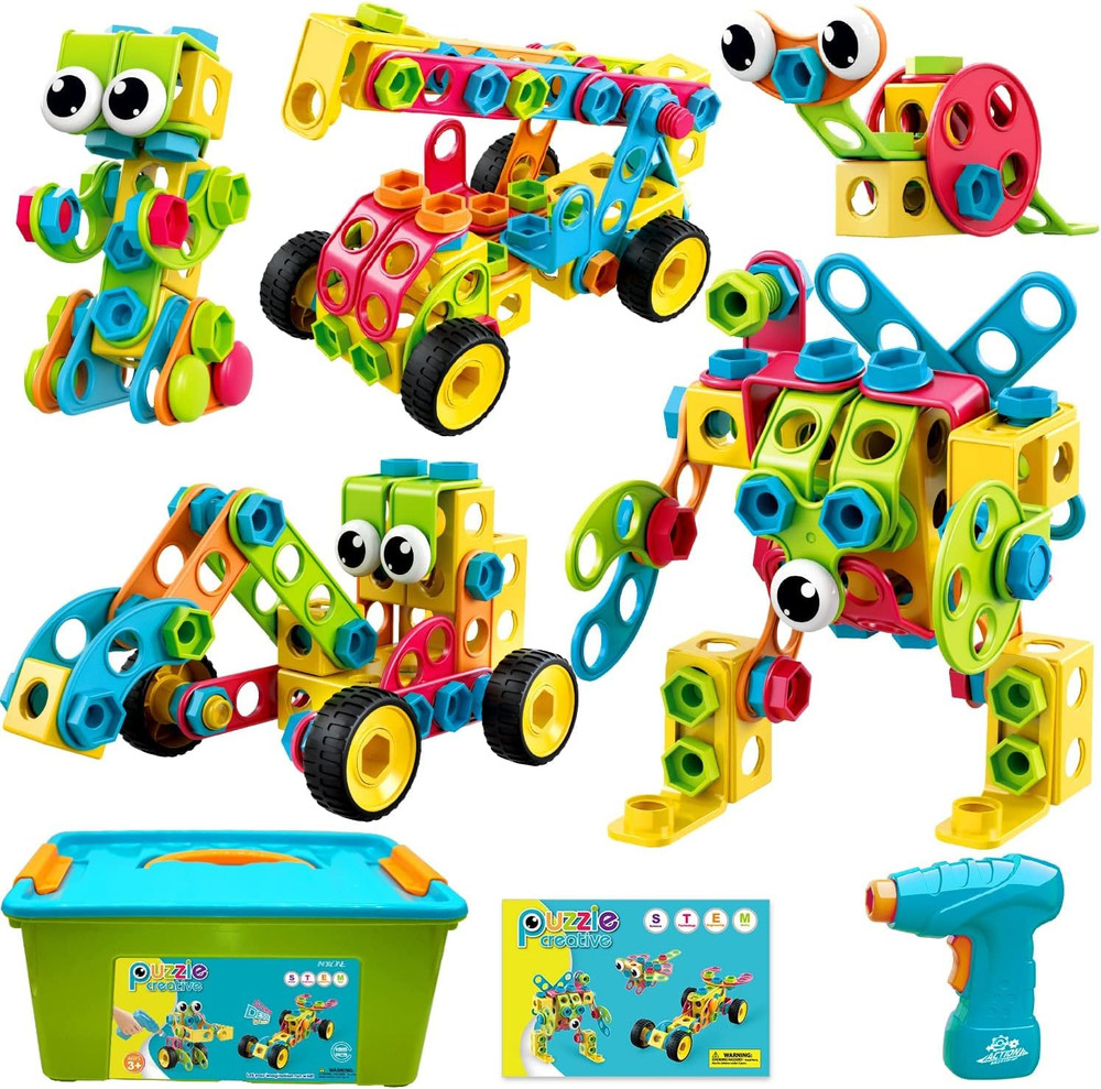 195 PCS Construction Building Blocks Building Sets Kids Toys with Storage Box
