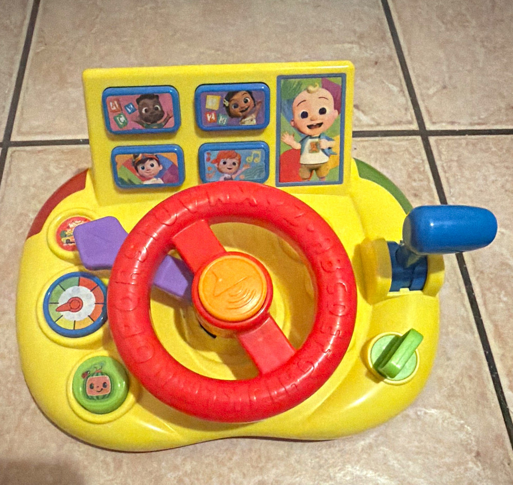 CoComelon Yellow Vehicle Activity Toy Steering Wheel Dashboard, Motor Skills