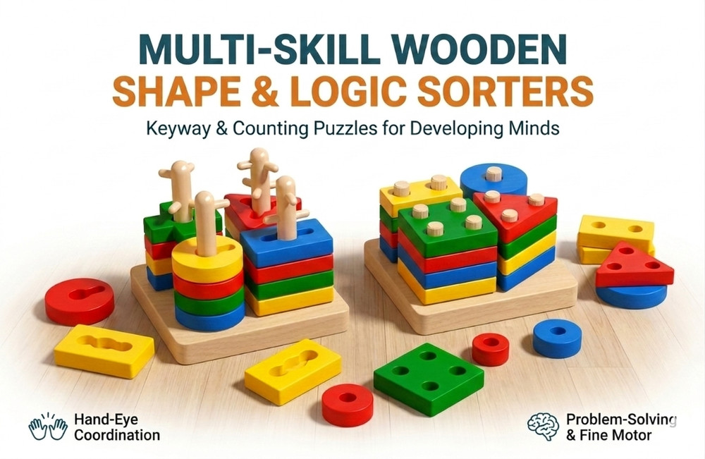 Montessori Wooden Toys for 1-3 Year Old – Wooden Stacking & Shape Sorting Toy