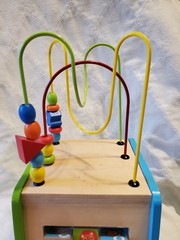 Animal Themed Wooden Activity Cube With Bead Maze, 5 In 1 Activity Cube