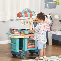 Kids Kitchen with Accessories, Cash Register, Play Food, Wheels for kids 3-6