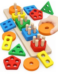 Montessori Toys for 1 to 3–Old Boys Girls Toddlers, Wooden Sorting & Stackin…