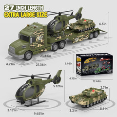 Toddler Toys for 3 4 5 6 Year Old Boys – 27″ Large Semi Army Truck Toy with Tank