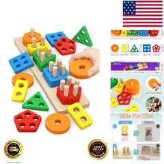 Montessori Toys for 1 to 3–Old Boys Girls Toddlers, Wooden Sorting & Stackin…