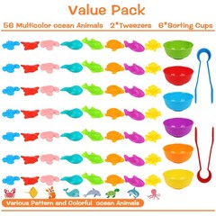 Counting Ocean Animal Toys, Color Sorting Set Ocean Animal Matching Game with…