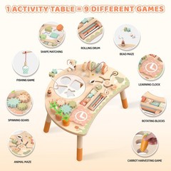 Hewaurorion Wooden Activity Table for Toddlers 1-3, 9 in 1 Montessori Sensory