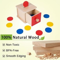 2-in-1 Montessori Coin Lock Box Toy for 1 Year Old | Object Permanence Skills, W