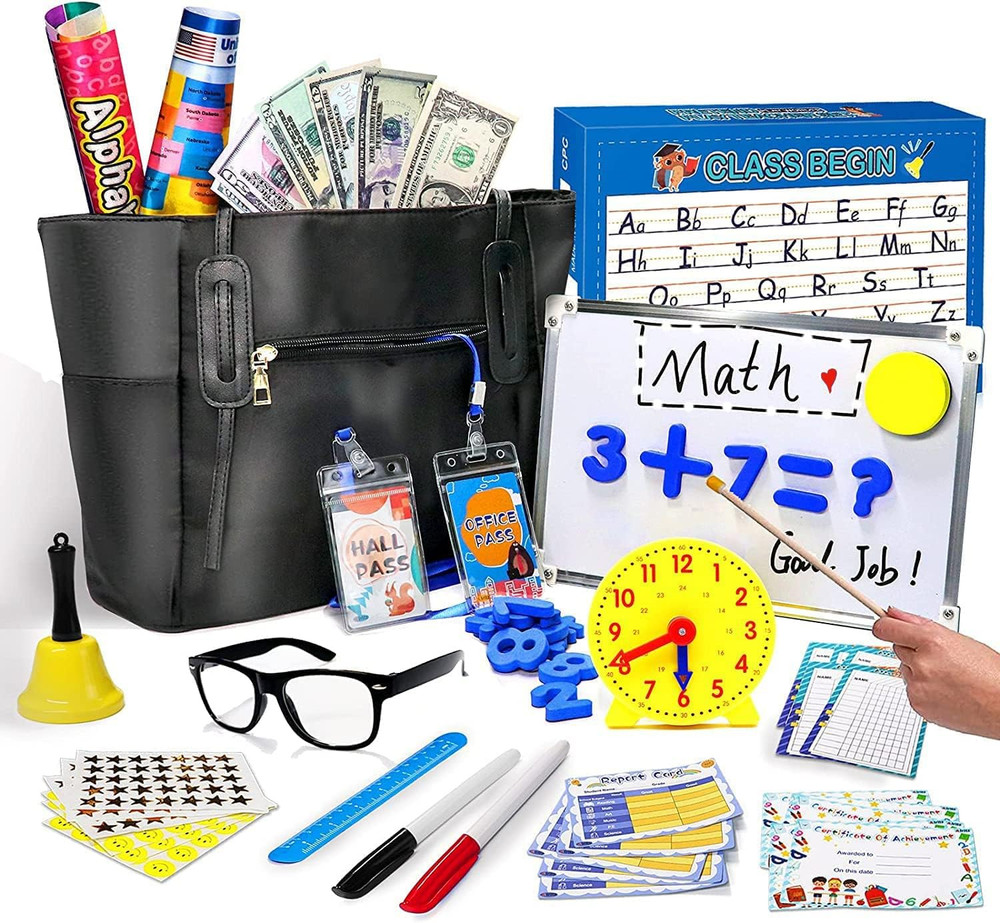 Pretend Play Teacher Set – Whiteboard, Bell, Clock & More for Kids 5-12 Years