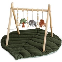 Razee Wooden Baby Play Gym Activity Mat, Leaf Shaped Mat Dark Green