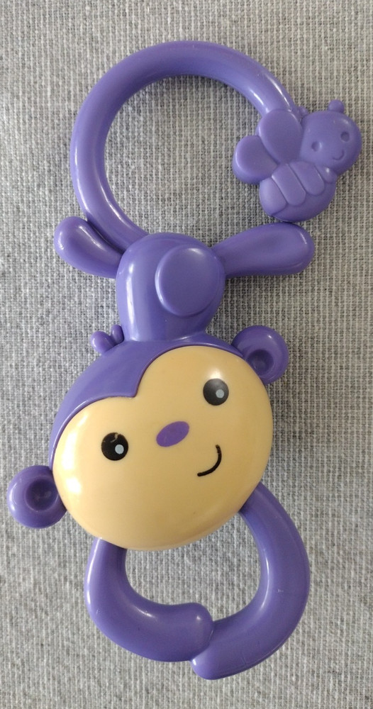Mattel Purple Monkey and Bee 2013 Plastic Animal Hanging Clip Toy Made in Mexico