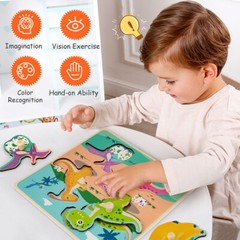 4pcs Wooden Peg Puzzles For Baby Toddlers Preschool Learning Educational Board