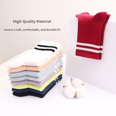 6 Pairs Solid Color Retro Stripe Crew Socks Casual Striped Socks for Women Gi…