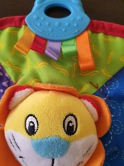 Nuby Plush Lion Teething Security Blanket Multi-Color Squeak Crinkle Teether Toy