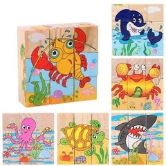 Wooden Six-Side Jigsaw Puzzles for Baby Kids 3 4 5Years Old Color Shape